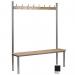 The slingsby cloakroom furniture club solo changing room bench is a sleek and stylish addition to any space. The black color adds a touch of sophistication, while the ten hooks provide ample storage for coats and bags. Measuring 2000mm wide and 400mm deep, this bench is a functional and practical choice for any changing room.