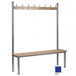 Club solo changing room bench, blue 2500mm wide x 400mm deep with 12 hooks 398135