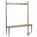 Club solo changing room bench, silver 1500mm wide x 400mm deep with 7 hooks 398138