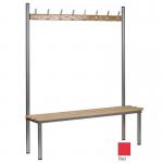 Club solo changing room bench, red 2500mm wide x 400mm deep with 12 hooks 398145