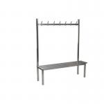 Aqua Solo Cloakroom Bench Stainless Steel 1500mm Wide X 400 Deep With 7 Hook 398233