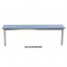 The image shows a sleek, modern slingsby bench in aqua mezzo laminate, perfect for outdoor seating. This freestanding changing room bench has a stylish design with a smooth finish. It is a practical and versatile addition to any outdoor space.