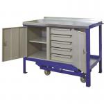 Heavy Duty Mobile Workbench 1200 X 600 with Cupboard and 5 Drawer Unit 398602