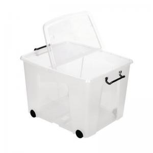 Clear containers with secure folding lids - 75L, with wheels 399835