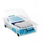 Clear containers with secure folding lids - 35L low profile with wheels 399837