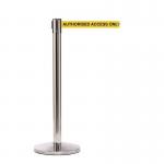 Retractable belt barrier with printed safety message 399911