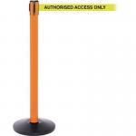 Industrial retractable belt barrier with printed safety message 399923