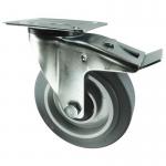 Medium Duty Plate Fixing Pressed Steelbraked Swivel Castor, 200 mm Grey Rubber Tyred Wheel 400239