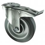 Medium Duty Single Hole Fixing Pressedsteel Braked Swivel Castor, 160 mm Rubber Tyred Wheel 400247