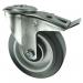 Medium Duty Single Hole Fixing Pressedsteel Braked Swivel Castor, 200 mm Rubber Tyred Wheel 400249