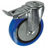 Light to Medium Duty Single Fixing Pressedsteel Braked Swivel Castor, 75 mm Blue Rubber Tyred Wheel 400260