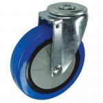 Light to Medium Duty Single Fixing Pressedsteel Swivel Castor, 125 mm Blue Rubber Tyred Wheel 400263