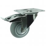 Plate Fixing Stainless Steel Brakedswivel Castor, 125 mm Grey Rubber Tyred Wheel 400273