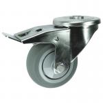 Single Hole Fixing Stainless Steelbraked Swivel Castor, 80 mm Grey Rubber Tyred Wheel 400281