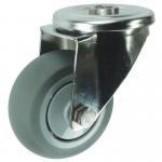 Single Hole Fixing Stainless Steelswivel Castor, 100 mm Grey Rubber Tyred Wheel 400282