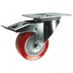 Plate Fixing Stainless Steel Brakedswivel Castor, 100 mm Poly Tyred Wheel 400312