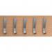 A clean and modern photograph of slingsby Cloakroom Furniture Aluminium coat hooks. The silver hooks are sleek and stylish, adding a touch of sophistication to any space. They are attached to a solid and sturdy white panel, with plenty of space for hanging coats and bags. Perfect for organizing any entryway or cloakroom area.