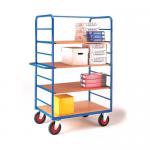 Tall wood shelf trolleys with optional drawbar 400622