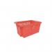 The picture shows a set of sturdy slingsby storage bins with perforated sides, designed for efficient stacking and nesting. These containers are versatile and practical for various storage needs.