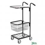 Adjustable mini mail distribution trolley with 1 shelf and 1 basket, black 402698