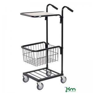 Adjustable mini mail distribution trolley with 1 shelf and 1 basket,