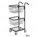 The picture displays a sleek, black Kongamek mini mail distribution trolley with 2 adjustable baskets. The trolley is designed for efficient distribution and is ideal for any workplace.