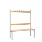 Single Sided Island Seating. 1200 mm Length, 9 Hooks. Beech Wood Slats, Grey Frame 404103