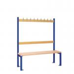 Single Sided Island Seating. 1200 Mmlength, 9 Hooks. Beech Wood Slats, Dark Blue Frame 404104