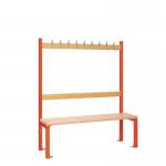 Single Sided Island Seating. 1200 mm Length, 9 Hooks. Beech Wood Slats, Red Frame 404105