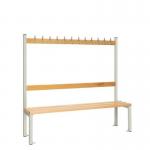Single Sided Island Seating. 1500 mm Length, 12 Hooks. Beech Wood Slats, Grey Frame 404106