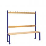 Single Sided Island Seating. 1500 Mmlength, 12 Hooks. Beech Wood Slats, Dark Blue Frame 404107