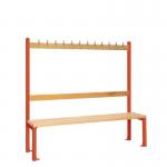 Single Sided Island Seating. 1500 mm Length, 12 Hooks. Beech Wood Slats, Red Frame 404108