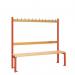 Single Sided Island Seating. 1500 mm Length, 12 Hooks. Beech Wood Slats, Red Frame 404108