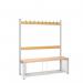 Single Sided Island Seating. 1200 mm Length,9 Hooks. Beech Wood Slats, Mesh Shoe Tray, Grey Frame 404109
