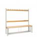 Single Sided Island Seating. 1500 mm Length,12 Hooks. Beech Wood Slats, Mesh Shoe Tray, Grey Frame 404112