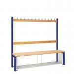 Single Sided Island Seating. 1500 mm Length,12 Hooks. Mesh Shoe Tray, Dark Blue Frame 404113