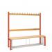 Single Sided Island Seating. 1500 mm Length,12 Hooks. Beech Wood Slats, Mesh Shoe Tray, Red Frame 404114