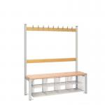 Single Sided Island Seating. 1200 mm Length,9 Hooks. 8 Mesh Shoe Baskets, Grey Frame 404115