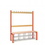 Single Sided Island Seating. 1200 mm Length,9 Hooks. 8 Mesh Shoe Baskets, Red Frame 404117