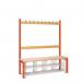 Single Sided Island Seating. 1200 mm Length,9 Hooks. 8 Mesh Shoe Baskets, Red Frame 404117
