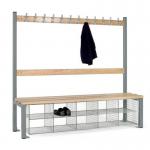 Single Sided Island Seating. 1500 mm Length,12 Hooks. 10 Mesh Shoe Baskets, Grey Frame 404118