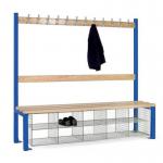 Single Sided Island Seating. 1500 mm Length,12 Hooks. 10 Mesh Shoe Baskets, Dark Blue Frame 404119