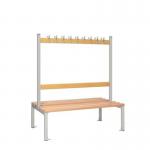 Double Sided Island Seating. 1200 mm Length, 18 Hooks. Beech Wood Slats, Grey Frame 404121