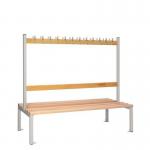Double Sided Island Seating. 1500 mm Length, 24 Hooks. Beech Wood Slats, Grey Frame 404124