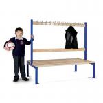 Double Sided Island Seating. 1500 Mmlength, 24 Hooks. Beech Wood Slats, Dark Blue Frame 404125