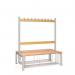 Double Sided Island Seating. 1200 mm Length,18 Hooks. Beech Wood Slats, Mesh Shoe Tray, Grey Frame 404127