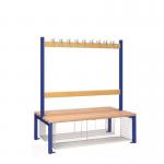 Double Sided Island Seating. 1200 mm Length,18 Hooks. Mesh Shoe Tray, Dark Blue Frame 404128
