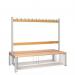 Double Sided Island Seating. 1500 mm Length,24 Hooks. Beech Wood Slats, Mesh Shoe Tray, Grey Frame 404130