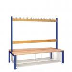 Double Sided Island Seating. 1500 mm Length,24 Hooks. Mesh Shoe Tray, Dark Blue Frame 404131