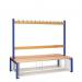 Double Sided Island Seating. 1500 mm Length,24 Hooks. Mesh Shoe Tray, Dark Blue Frame 404131